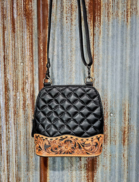 Black Quilted Leather Crossbody Bag #6674