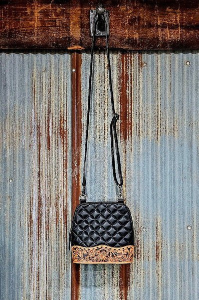 Black Quilted Leather Crossbody Bag #6674