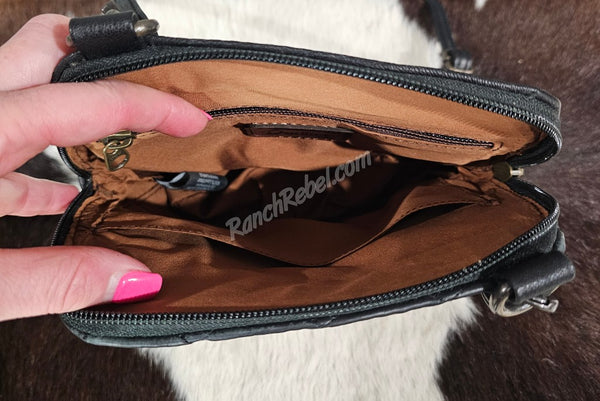 Black Quilted Leather Crossbody Bag #6674