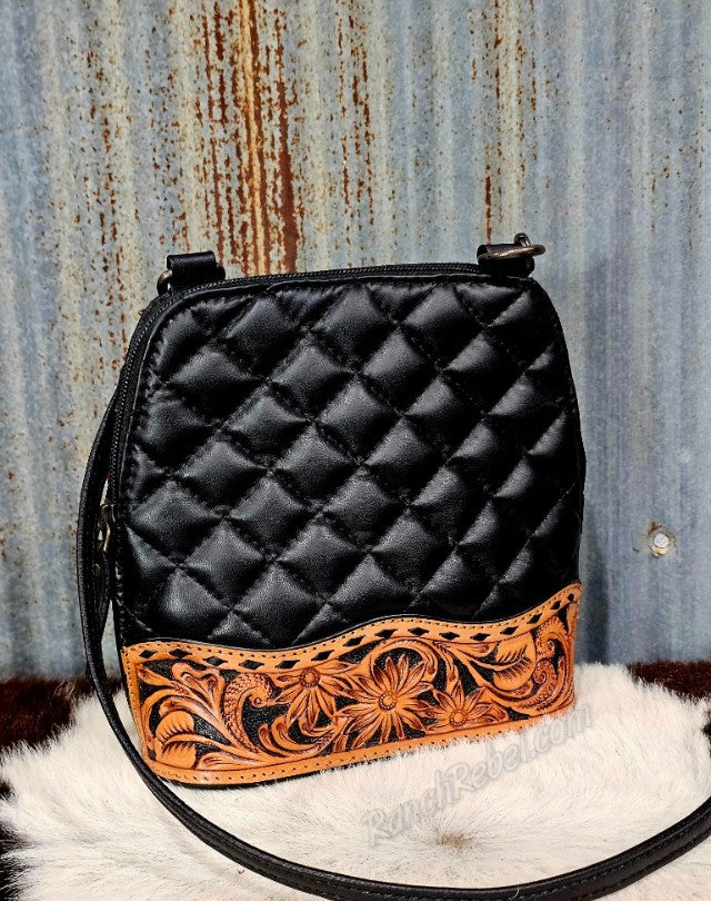 Black Quilted Leather Crossbody Bag #6674