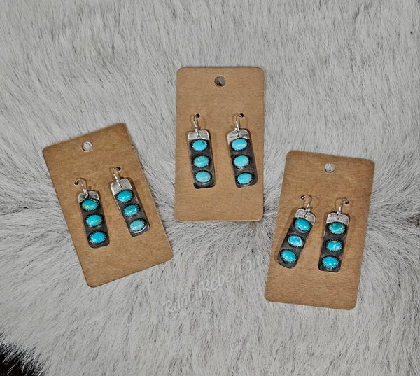 Three Stone Royston Turquoise Earrings #6675