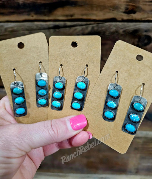 Three Stone Royston Turquoise Earrings #6675