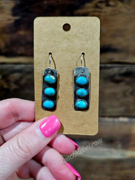 Three Stone Royston Turquoise Earrings #6675
