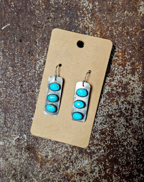 Three Stone Royston Turquoise Earrings #6675