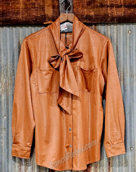 Leather Lux Sorrel Bow Pearl Snap #6684