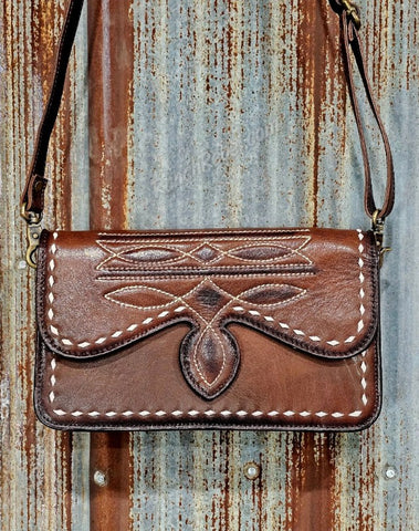 Brown Bootstitch Clutch Bag #6685