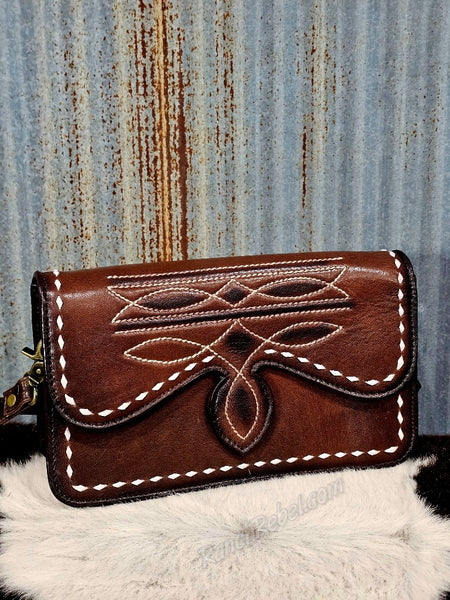 Brown Bootstitch Clutch Bag #6685
