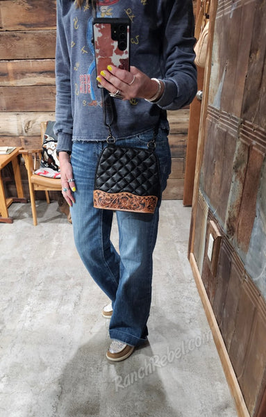 Black Quilted Leather Crossbody Bag #6674