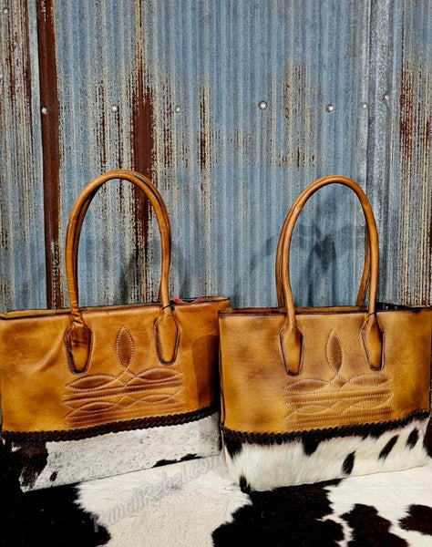 Leather & Cowhide Bootstitch Tote #6694