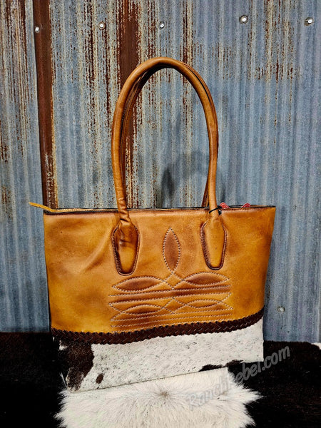 Leather & Cowhide Bootstitch Tote #6694