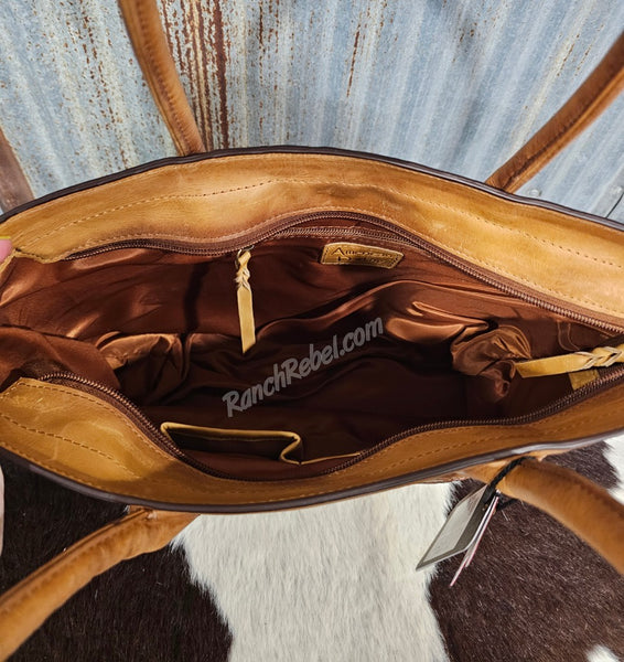 Leather & Cowhide Bootstitch Tote #6694