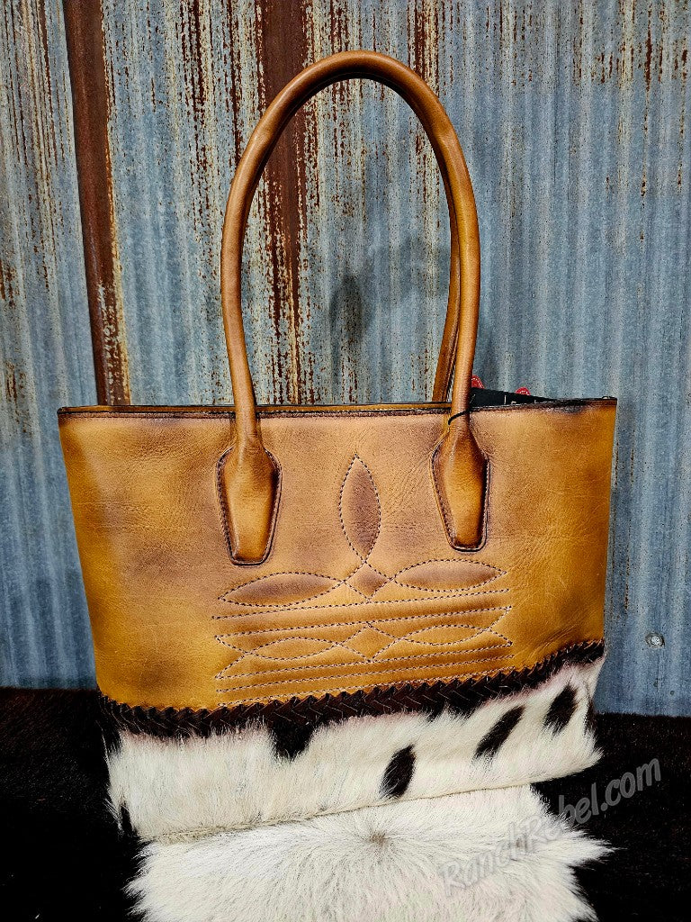 Leather & Cowhide Bootstitch Tote #6694