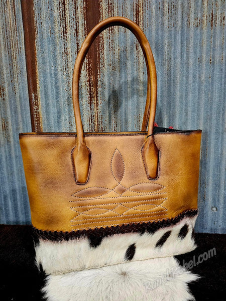 Leather & Cowhide Bootstitch Tote #6694