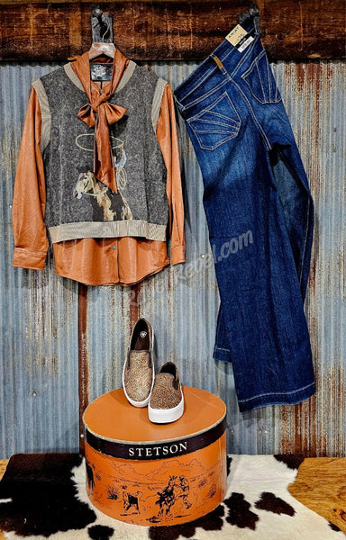 Leather Lux Sorrel Bow Pearl Snap #6684