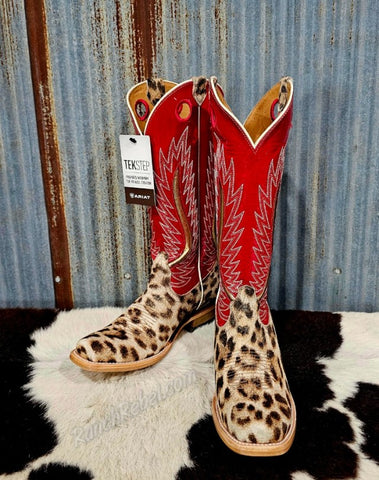 Ariat Futurity Fort Worth Boot in Gilded Leopard Hair On/Queen of Hearts Red #6705