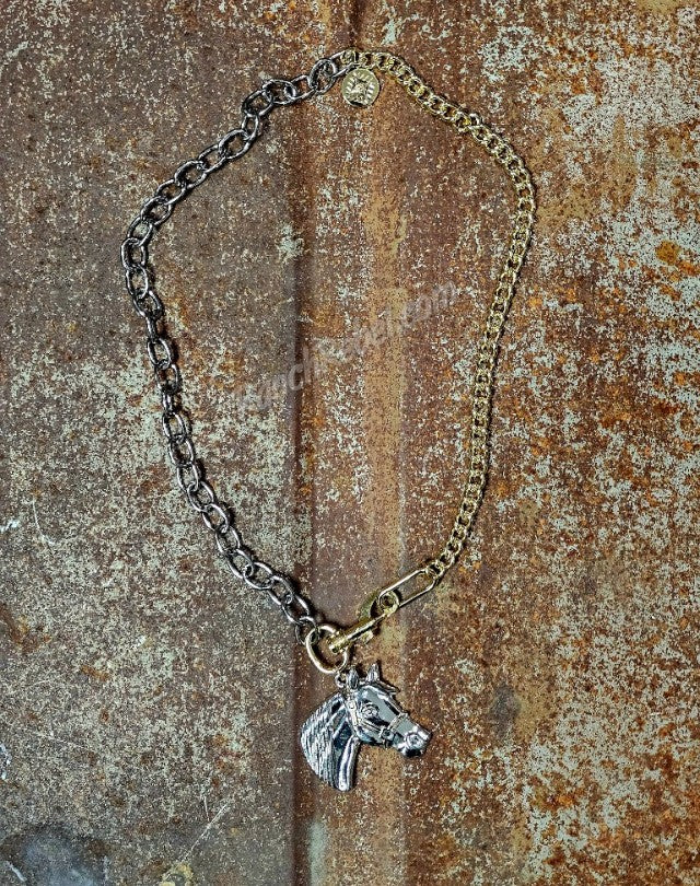 Two Tone Chain Horse Necklace #6703