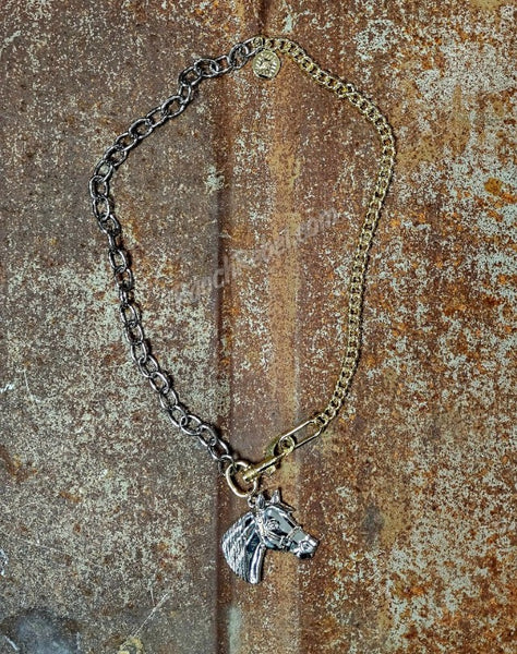 Two Tone Chain Horse Necklace #6703