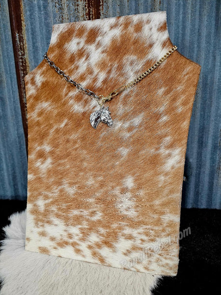 Two Tone Chain Horse Necklace #6703
