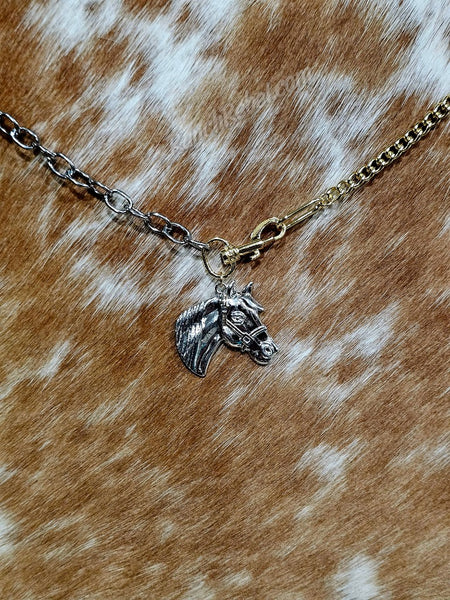 Two Tone Chain Horse Necklace #6703