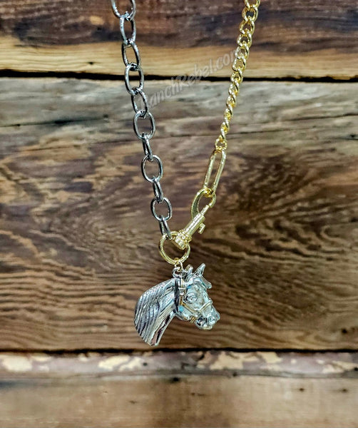 Two Tone Chain Horse Necklace #6703