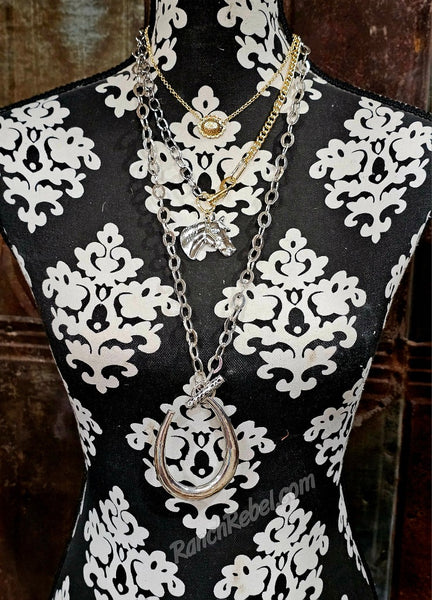 Two Tone Chain Horse Necklace #6703