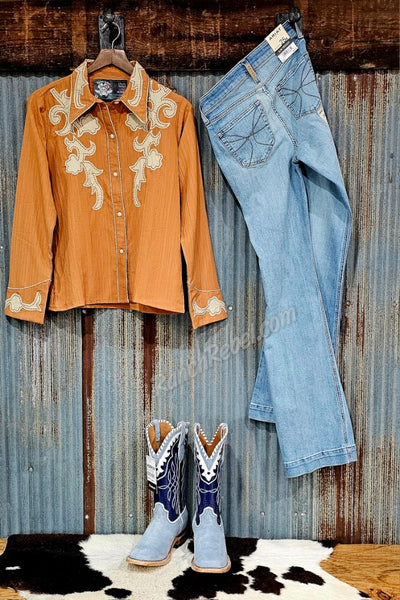 Retro Ranch Apricot Applique Top #6439