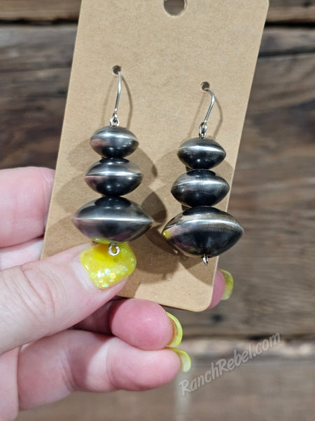 Oxidized Saucer Navajo Pearl Earrings #6722