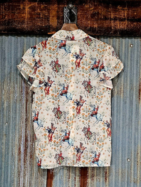 Ivory Cowboy Flutter Sleeve Top #6748