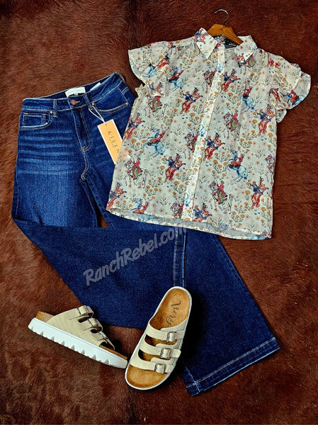 Ivory Cowboy Flutter Sleeve Top #6748