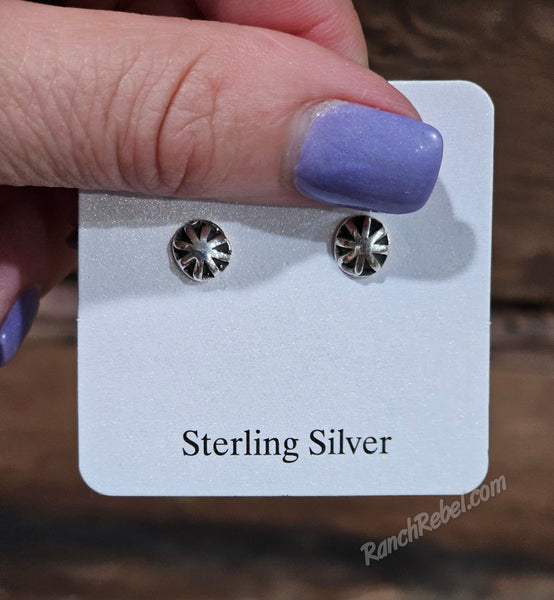 Sterling Silver Dainty Concho Earrings #6768