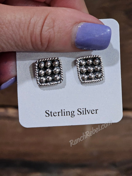 Sterling Silver Square Rope Dot Earrings #6769