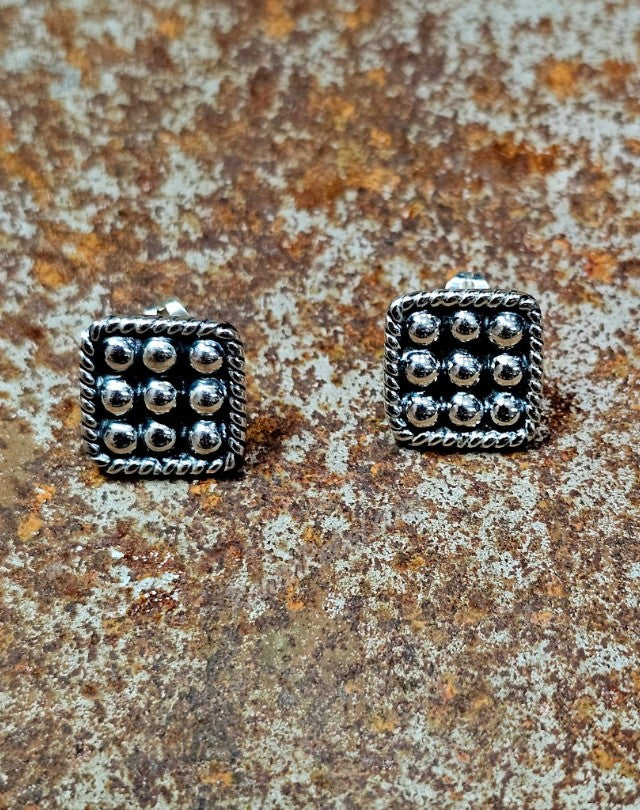 Sterling Silver Square Rope Dot Earrings #6769