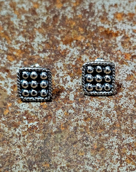 Sterling Silver Square Rope Dot Earrings #6769