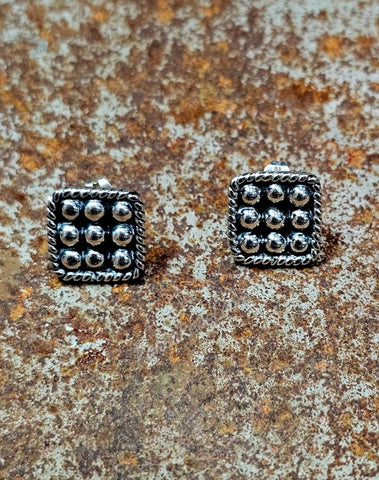 Sterling Silver Square Rope Dot Earrings #6769