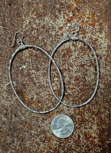 Sterling Silver Large Hammered Oval Hoops #6780