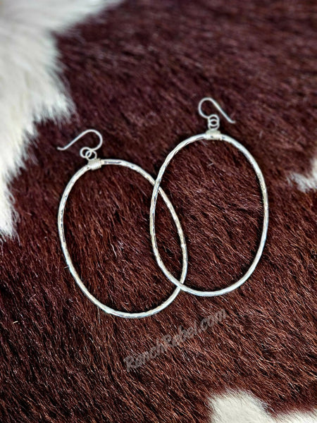 Sterling Silver Large Hammered Oval Hoops #6780