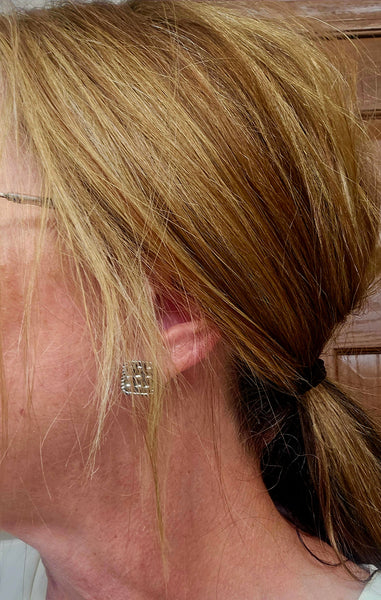 Sterling Silver Square Rope Dot Earrings #6769