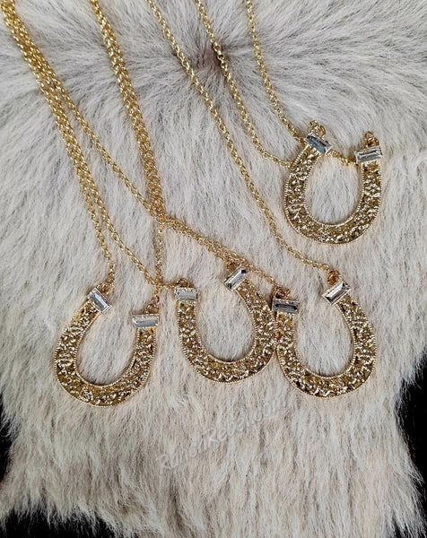 Gold & Rhinestone Horseshoe Necklace #6817