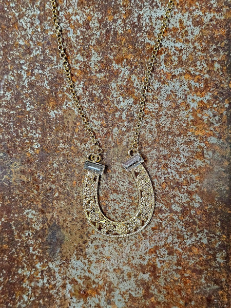 Gold & Rhinestone Horseshoe Necklace #6817