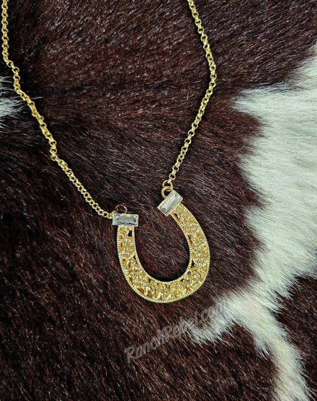 Gold & Rhinestone Horseshoe Necklace #6817