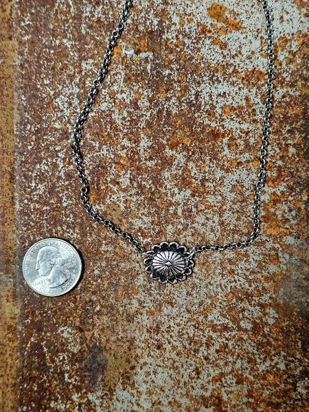 Dainty Silver Concho Necklace #6816