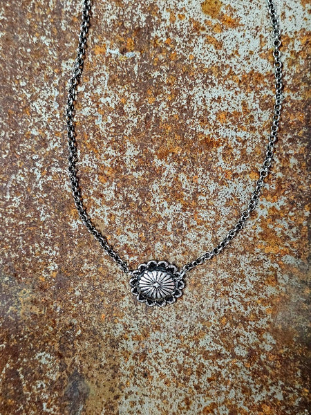 Dainty Silver Concho Necklace #6816