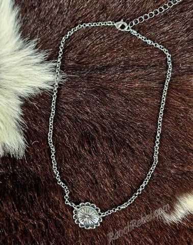 Dainty Silver Concho Necklace #6816