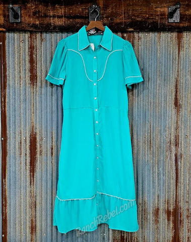 Western Pearl Snap Turquoise Dress #6827
