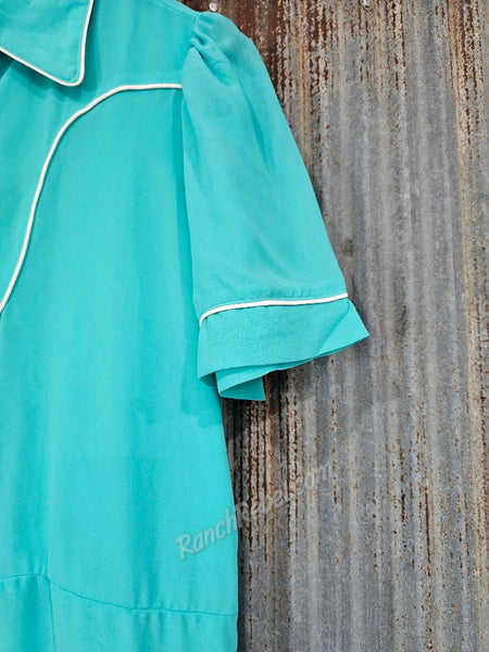 Western Pearl Snap Turquoise Dress #6827