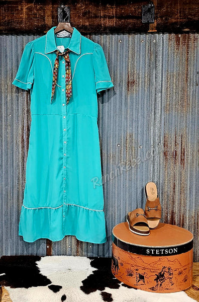 Western Pearl Snap Turquoise Dress #6827