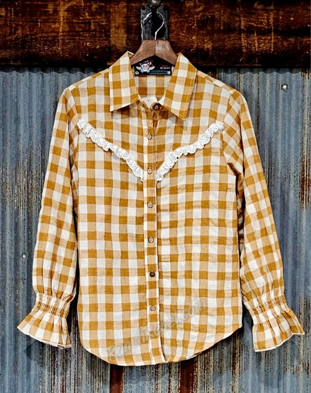 Brown Gingham Ruffle Top #6837