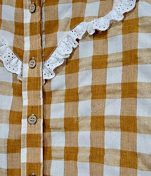 Brown Gingham Ruffle Top #6837