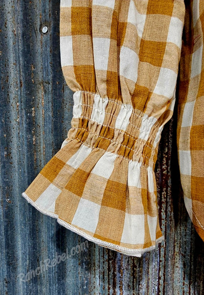Brown Gingham Ruffle Top #6837