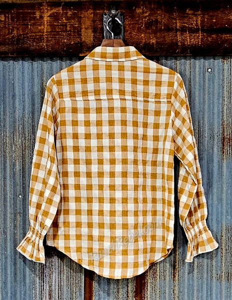 Brown Gingham Ruffle Top #6837